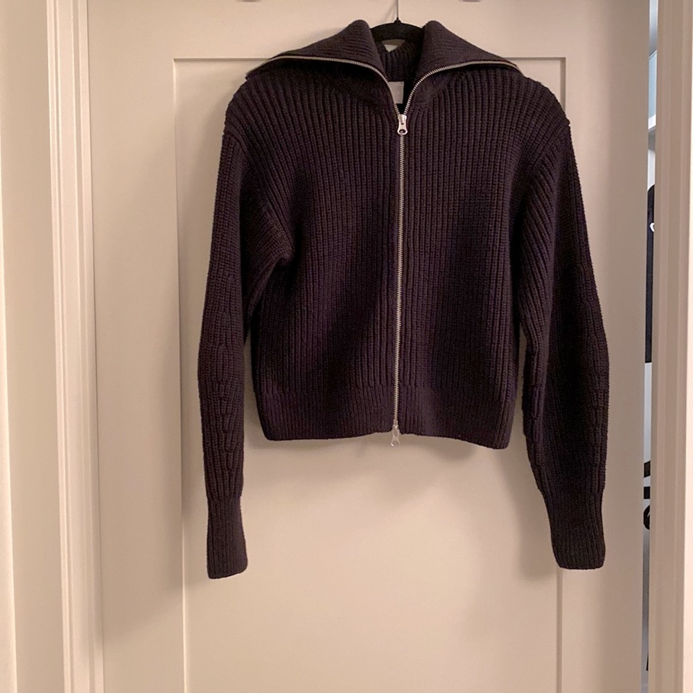 Everlane Black Ribbed Zip Front Sweater